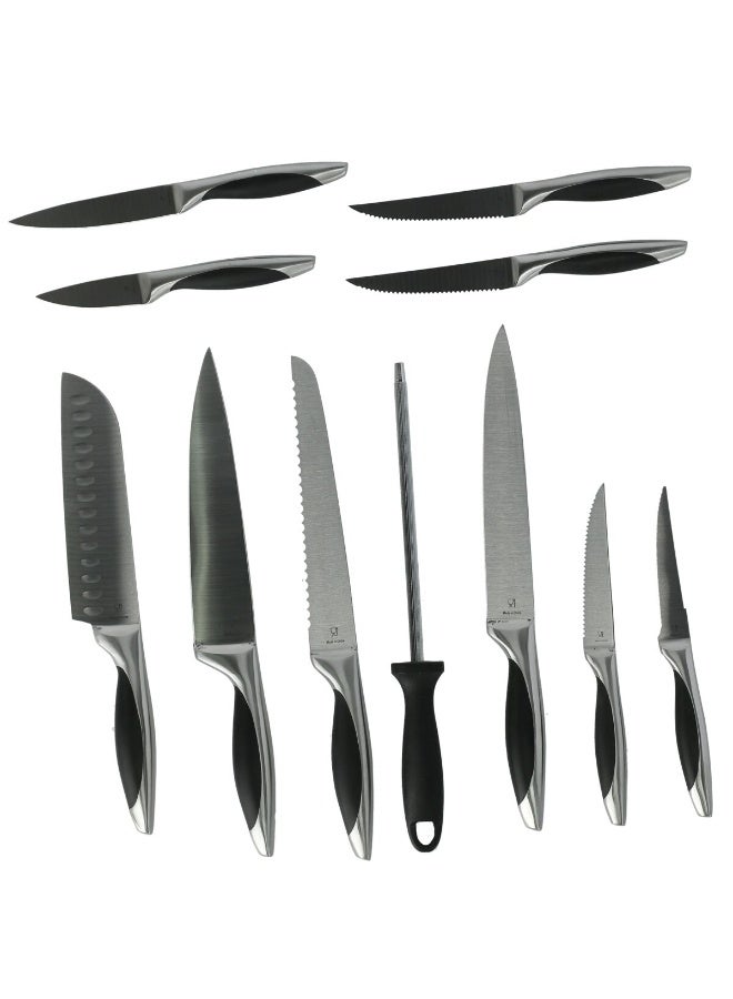 طقم سكاكين مطبخ احترافي 11 قطعة - أسود/فضي - Image 2